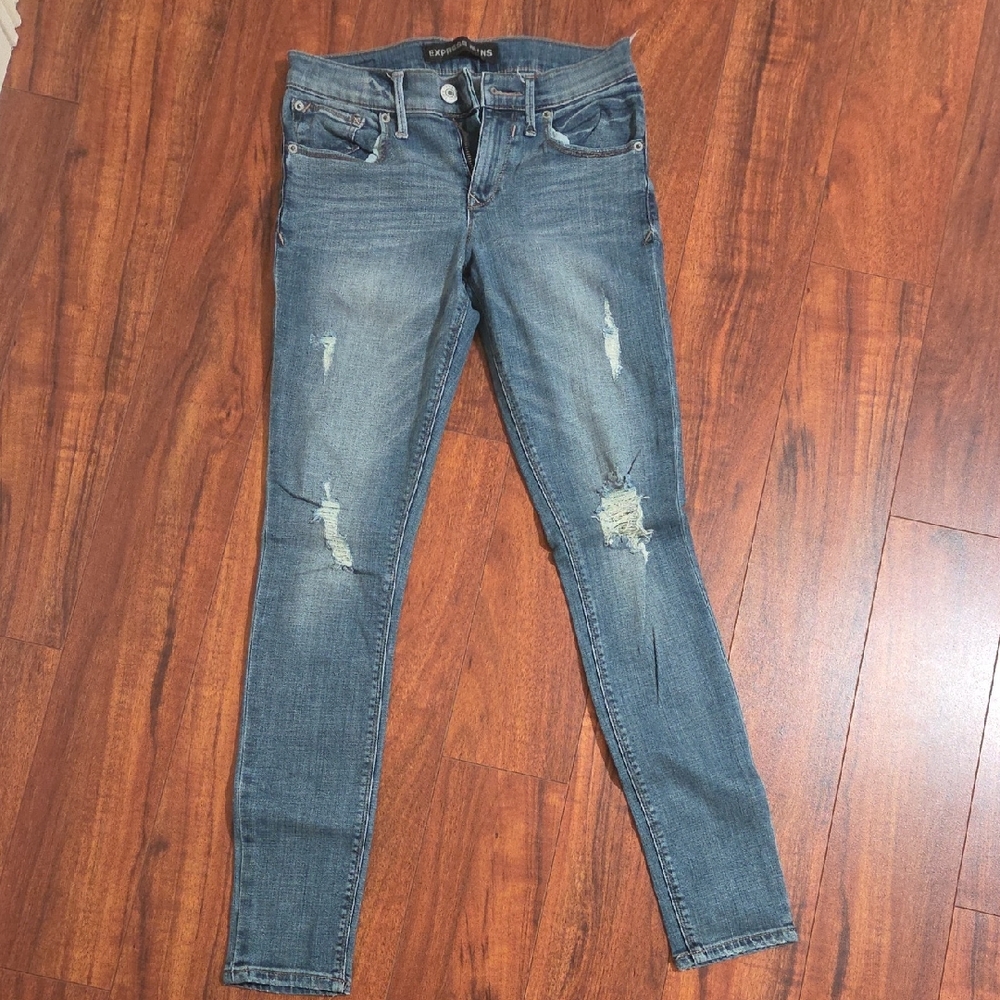 Express Blue Distressed Skinny Jeans